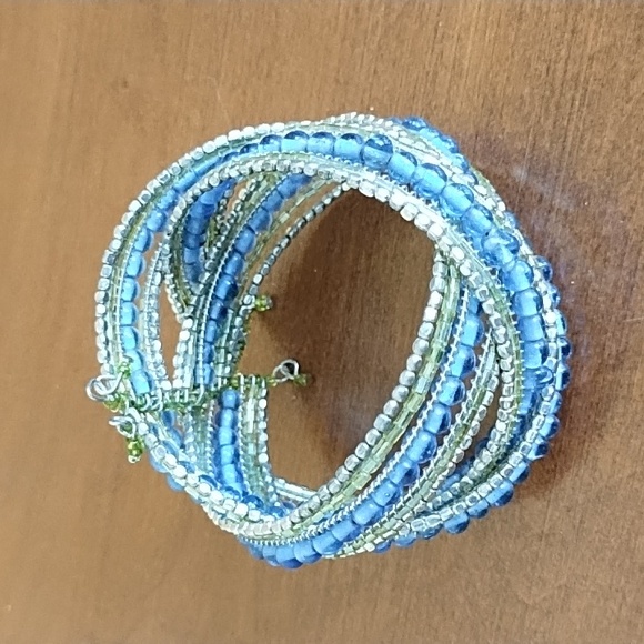 Beaded Cuff Bracelet Bohemian Hippie Cruise Beach Resort Spring Blue Green Gold - Picture 3 of 6